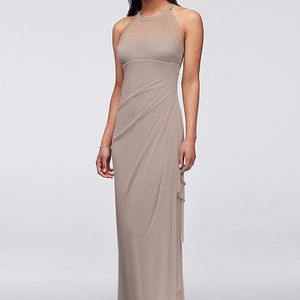 David's Bridal Long Mesh Dress w/Illusion Neckline